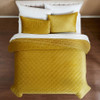 King/CAL King Size 3-Piece Mustard Yellow Velvet Embroidered Super Soft Quilt Set