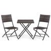 3 Piece Rattan Bistro Set Outdoor Folding Dining Table and Chairs with Wicker Seat