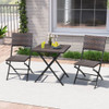 3 Piece Rattan Bistro Set Outdoor Folding Dining Table and Chairs with Wicker Seat