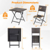 3 Piece Rattan Bistro Set Outdoor Folding Dining Table and Chairs with Wicker Seat