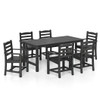 7 Pieces Outdoor Dining Table Set for 6 People 67 Inch HDPE Patio Rectangle Table and 6 Armchairs-B