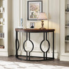 Modern 43-inch Half Moon Accent Console Table with Brown Wood Top Black Frame