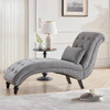 Grey Linen Upholstered Armless Chaise Lounge Chair with Pillow