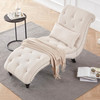 Cream Beige Linen Upholstered Armless Chaise Lounge Chair with Pillow