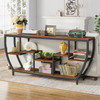Industrial Modern 70-inch Long Narrow Console Sofa Table with Brown Wood Shelves
