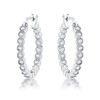 Rhodium Plated Dotted Clear CZ Round Bezel Hoop Earrings