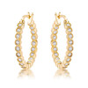 Gold Plated Dotted Clear CZ Round Bezel Hoop Earrings