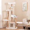 66 Inch Tall Solid Wood Cat Tree Modern Wooden Cat Tower with Perch-White