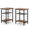 3-Tier End Table Set of 2 Side Table with Storage Shelves Metal Frame-Rustic Brown