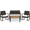 4 Piece Patio Furniture Set Outdoor Rattan Conversation Set with Cushioned Chairs and Wood Plastic 