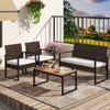 4 Piece Patio Furniture Set Outdoor Rattan Conversation Set with Cushioned Chairs and Wood Plastic 