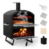 Outdoor 16 Inch 2-Layer Wood Fired Pizza Oven with Square Stone-Black