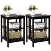 2 Pieces 3-Tier Nightstand with Reinforced Bars and Stable Structure-Dark Brown
