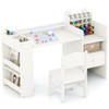 Kids Art Table and Chair Set with Detachable Paper Roll Holder and Cabinet-White