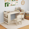 Kids Art Table and Chair Set with Detachable Paper Roll Holder and Cabinet-White