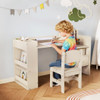 Kids Art Table and Chair Set with Detachable Paper Roll Holder and Cabinet-White