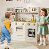 Pretend Toy Kitchen Set with Stoves and Water Dispenser-Beige