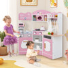 Corner Wooden Play Kitchen with Coffee Machine and Slide for Kids-Brown