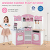 Corner Wooden Play Kitchen with Coffee Machine and Slide for Kids-Brown