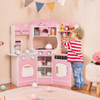 Corner Wooden Play Kitchen with Coffee Machine and Slide for Kids-Brown