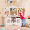 Corner Wooden Play Kitchen with Coffee Machine and Slide for Kids-Brown