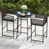 3 Piece Patio Bar Set Outdoor Wicker Bar Height Table and Armchairs-White