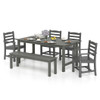 6 Pieces Patio Dining Bench Set Outdoor HDPE Weather Resistant Table and Chairs Set-Grey