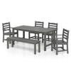 6 Pieces Patio Dining Bench Set Outdoor HDPE Weather Resistant Table and Chairs Set-Grey
