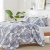 King Size Soft Microfiber Reversible Blue/White Baroque Floral Design Quilt Set
