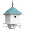 White PVC Square Bird House with Verdigris Copper Roof - Made in USA