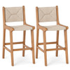 Set of 2 Outdoor Counter Height Bar Stool Woven Paper Rope Patio Barstool with Teak Wood Frame