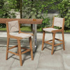 Set of 2 Outdoor Counter Height Bar Stool Woven Paper Rope Patio Barstool with Teak Wood Frame
