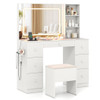 Vanity Desk with Mirror and Lights Makeup Dressing Table Vanity Table and Stool Set-White