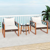 3 Pieces Patio Furniture Set with Tempered Glass Top Table and Soft Cushions-Off White