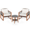3 Pieces Patio Furniture Set with Tempered Glass Top Table and Soft Cushions-Off White