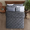 Full/Queen Size All Season Pleated Hypoallergenic Microfiber Reversible 3 Piece Comforter Set in Gr