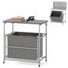 3-Section Laundry Sorter with Foldable Ironing Board and Lockable Wheels-Gray