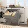 3-Section Laundry Sorter with Foldable Ironing Board and Lockable Wheels-Gray