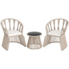 3 Pieces Patio Leisure Chair Set with Rope-Woven Armchairs and Seat Cushions-Off White