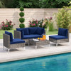 5 Piece Outdoor Furniture Set Patio Rattan Chairs with Tempered Glass Coffee Table-Navy