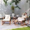 5 Pieces Patio Furniture Set PE Rattan Outdoor Conversation Set with Acacia Wood