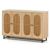 50 Inch Buffet Sideboard Cabinet with 4 Rattan Doors and Adjustable Shelves-Natural