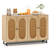 50 Inch Buffet Sideboard Cabinet with 4 Rattan Doors and Adjustable Shelves-Natural