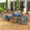 4 Piece Patio Conversation Set Rattan Chair Loveseat and Table Set-Navy