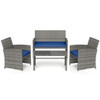 4 Piece Patio Conversation Set Rattan Chair Loveseat and Table Set-Navy