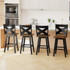29" Rubberwood Swivel Barstools Set of 4 with Backrest and Large Seat-White