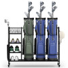 Golf Bag Organizer 3 Golf Bag Stand with Lockable Wheels and Hooks-Black
