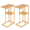 Side Table Set of 2 with Storage Shelves and Bamboo Construction-Natural