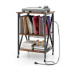Mid-Century Record Player Stand with Built-in Charging Station-Rustic Brown