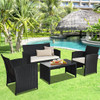 4 Pieces Rattan Patio Furniture Set with Weather Resistant Cushions and Tempered Glass Tabletop-Whi